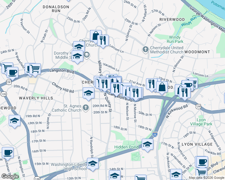 map of restaurants, bars, coffee shops, grocery stores, and more near 101 Independence Avenue Southeast in Washington