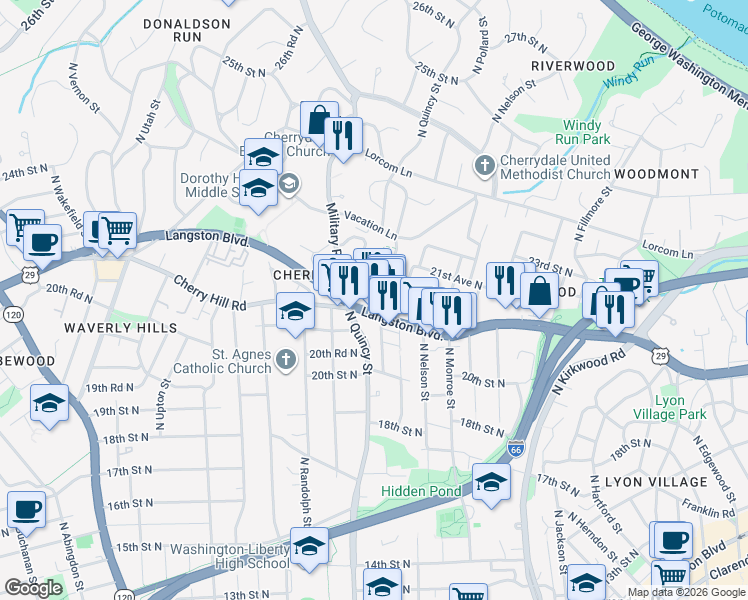 map of restaurants, bars, coffee shops, grocery stores, and more near 101 Independence Avenue Southeast in Washington