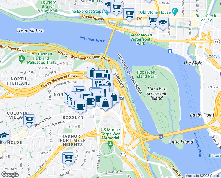 map of restaurants, bars, coffee shops, grocery stores, and more near 101 Independence Avenue Southeast in Washington
