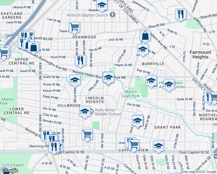 map of restaurants, bars, coffee shops, grocery stores, and more near 101 Independence Avenue Southeast in Washington