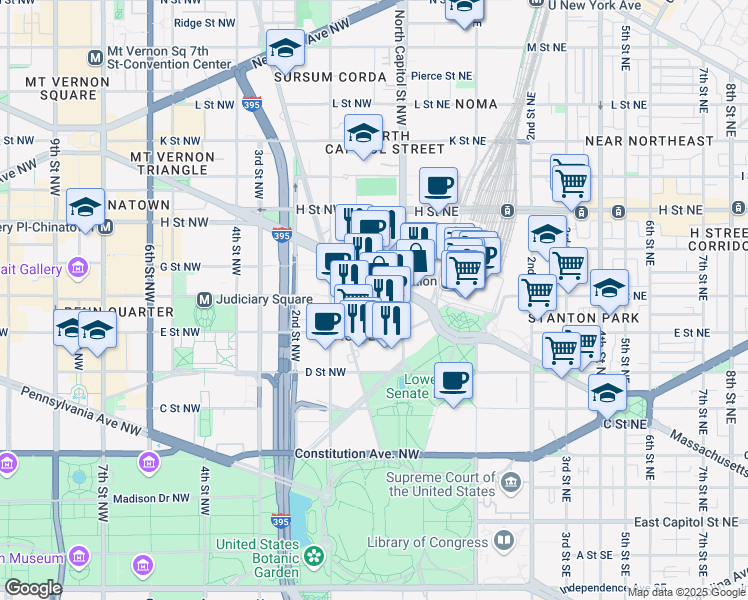 map of restaurants, bars, coffee shops, grocery stores, and more near 101 Independence Avenue Southeast in Washington