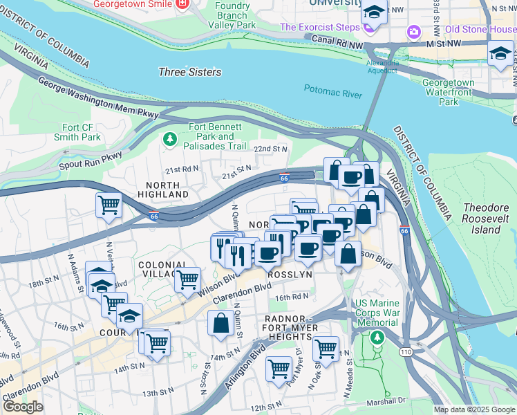 map of restaurants, bars, coffee shops, grocery stores, and more near 101 Independence Avenue Southeast in Washington