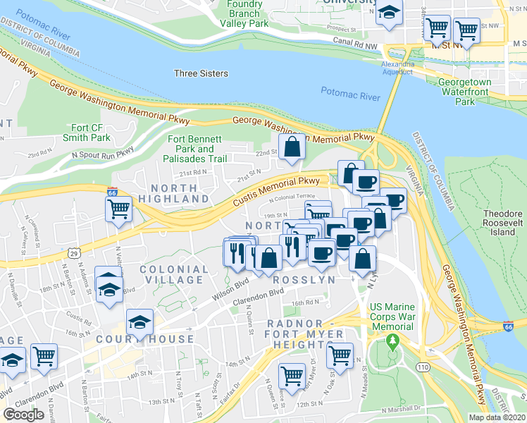 map of restaurants, bars, coffee shops, grocery stores, and more near 101 Independence Avenue Southeast in Washington