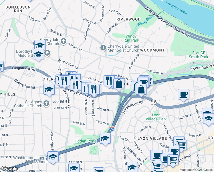 map of restaurants, bars, coffee shops, grocery stores, and more near 101 Independence Avenue Southeast in Washington