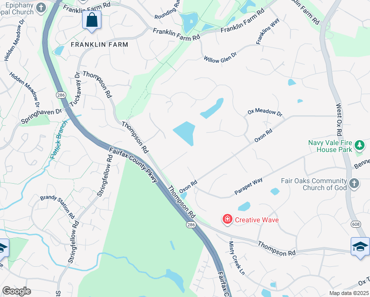 map of restaurants, bars, coffee shops, grocery stores, and more near 12960 Golden Meadow Court in Fairfax