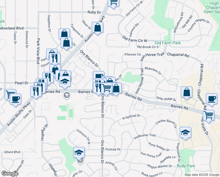 map of restaurants, bars, coffee shops, grocery stores, and more near 4871 Bluestem Drive in Colorado Springs