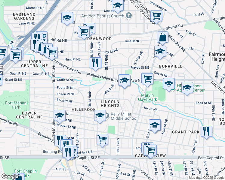 map of restaurants, bars, coffee shops, grocery stores, and more near 101 Independence Avenue Southeast in Washington