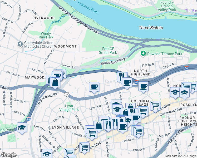 map of restaurants, bars, coffee shops, grocery stores, and more near 101 Independence Avenue Southeast in Washington
