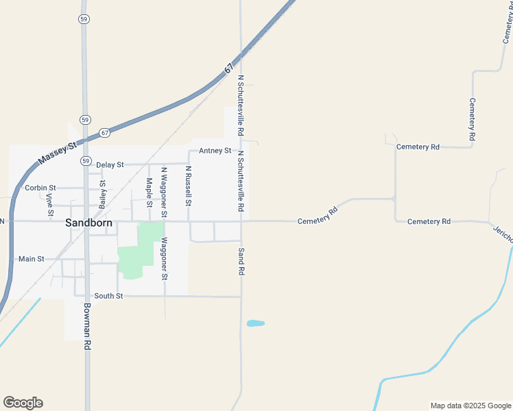 map of restaurants, bars, coffee shops, grocery stores, and more near 14137 Cemetery Road in Sandborn