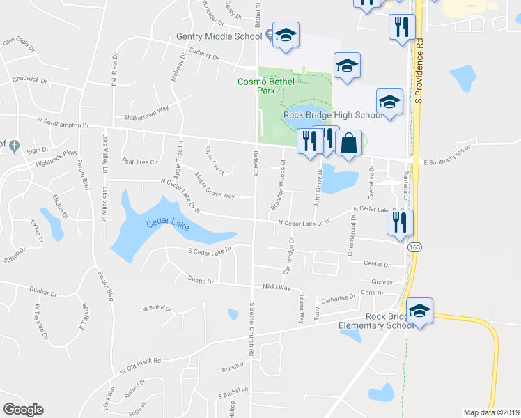 map of restaurants, bars, coffee shops, grocery stores, and more near 4816 Bethel Street in Columbia