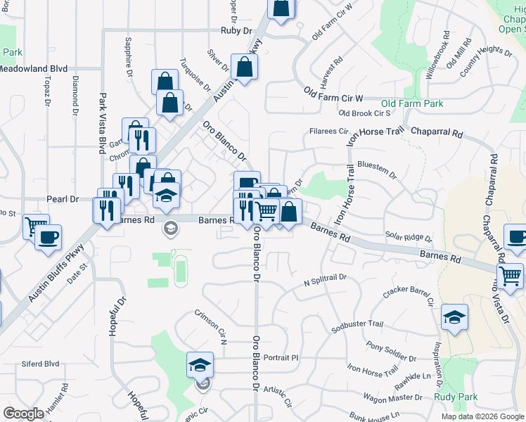map of restaurants, bars, coffee shops, grocery stores, and more near 4841 Bluestem Drive in Colorado Springs