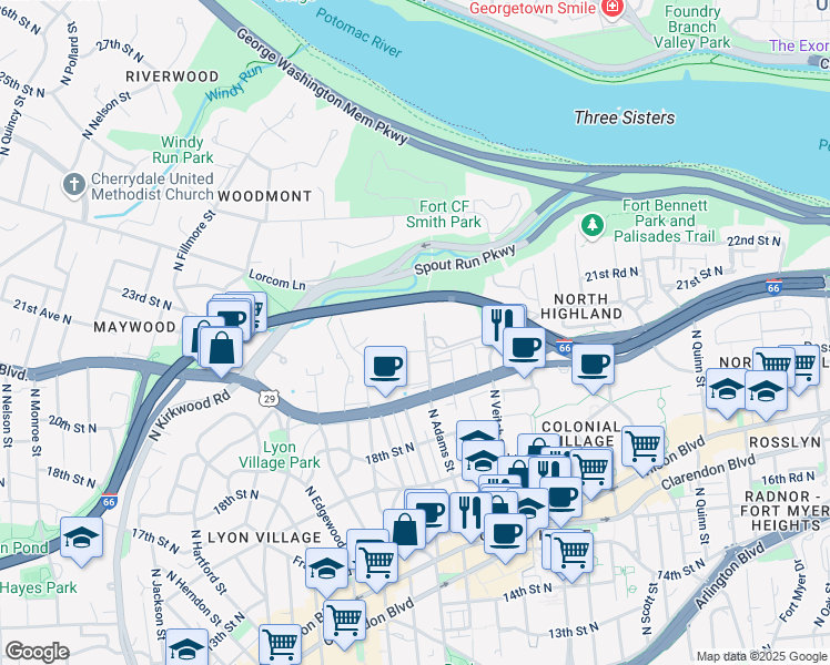 map of restaurants, bars, coffee shops, grocery stores, and more near 101 Independence Avenue Southeast in Washington