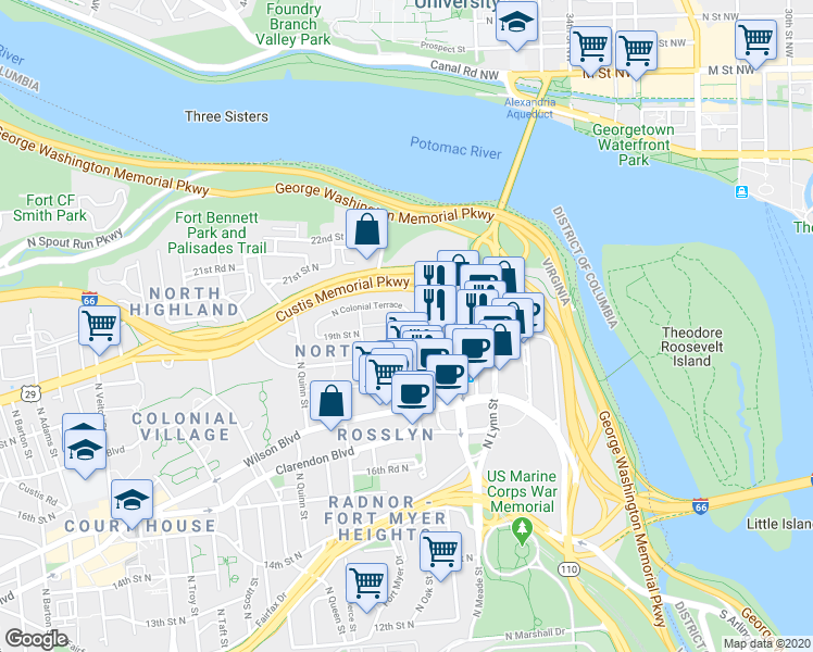 map of restaurants, bars, coffee shops, grocery stores, and more near 101 Independence Avenue Southeast in Washington