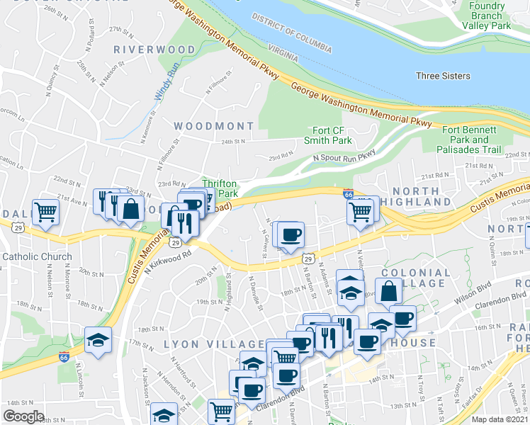 map of restaurants, bars, coffee shops, grocery stores, and more near 101 Independence Avenue Southeast in Washington