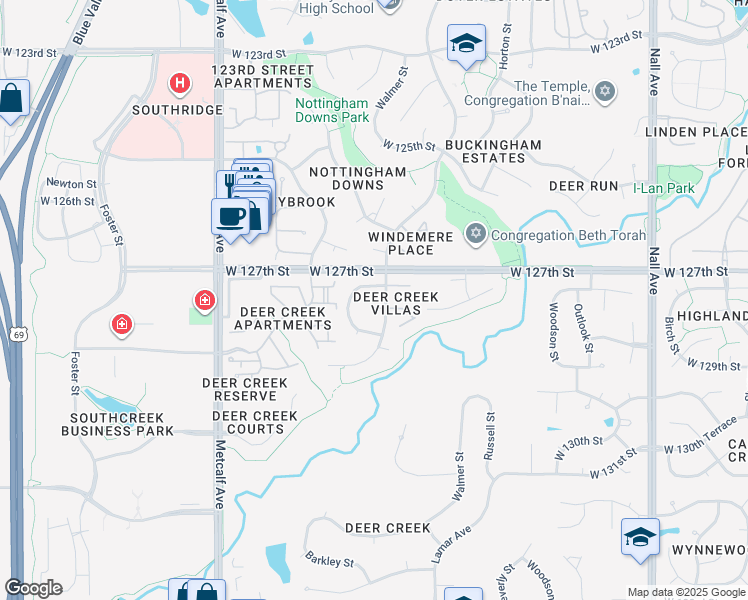 map of restaurants, bars, coffee shops, grocery stores, and more near 6220 West 127th Terrace in Leawood