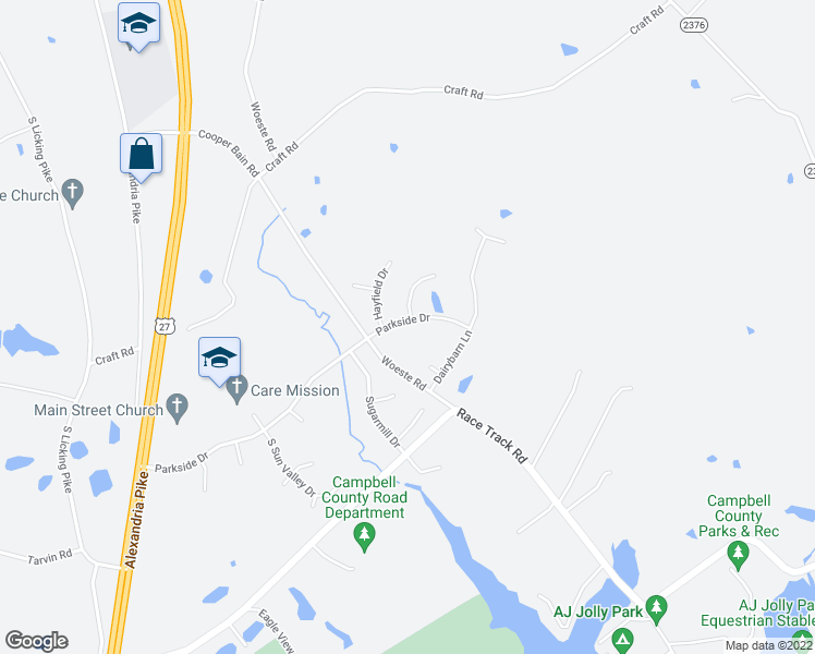 map of restaurants, bars, coffee shops, grocery stores, and more near 1233 Parkside Drive in Alexandria