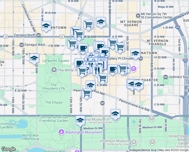 map of restaurants, bars, coffee shops, grocery stores, and more near in Washington