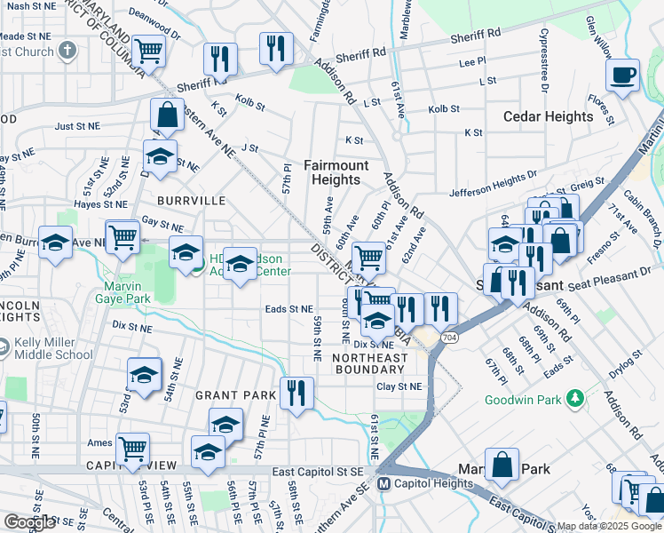 map of restaurants, bars, coffee shops, grocery stores, and more near 101 Independence Avenue Southeast in Washington