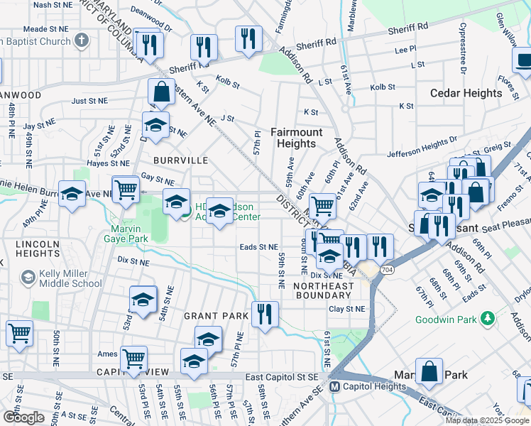 map of restaurants, bars, coffee shops, grocery stores, and more near 101 Independence Avenue Southeast in Washington
