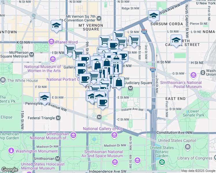 map of restaurants, bars, coffee shops, grocery stores, and more near 101 Independence Avenue Southeast in Washington