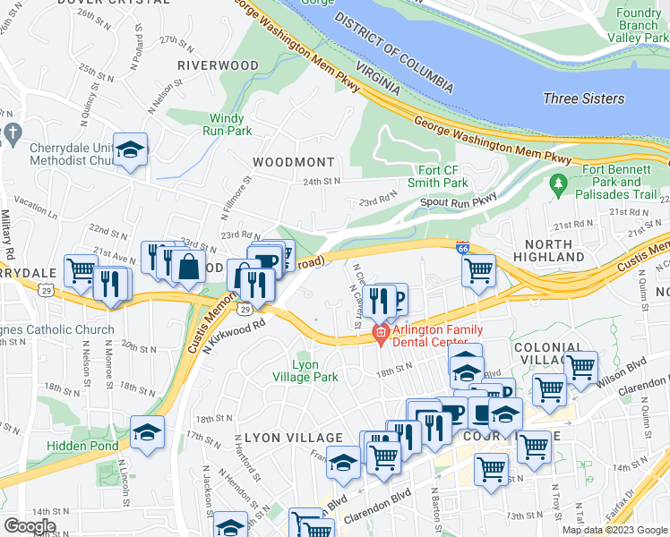 map of restaurants, bars, coffee shops, grocery stores, and more near 101 Independence Avenue Southeast in Washington