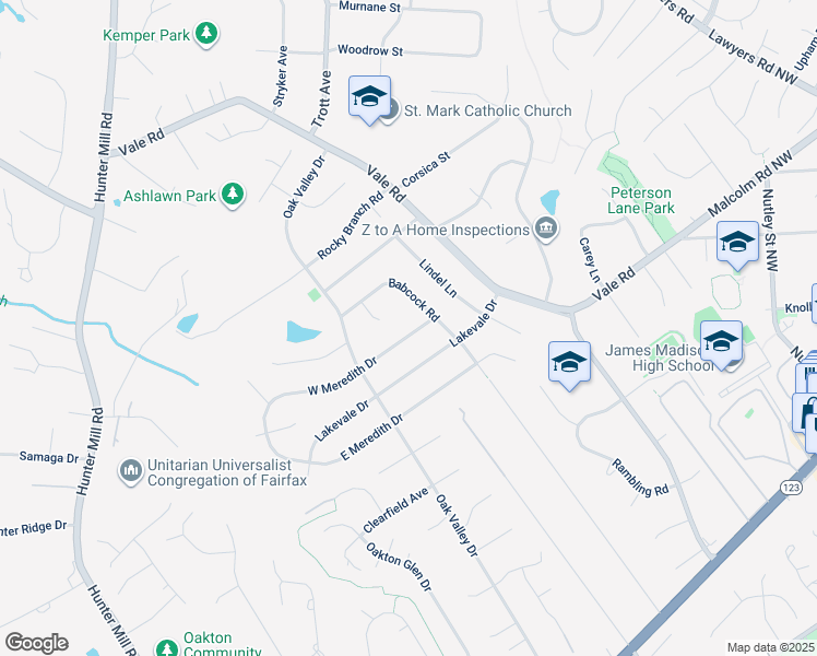map of restaurants, bars, coffee shops, grocery stores, and more near 2504 West Meredith Drive in Vienna