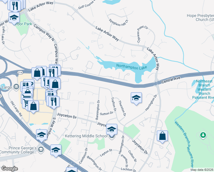 map of restaurants, bars, coffee shops, grocery stores, and more near 10808 Trafton Drive in Upper Marlboro