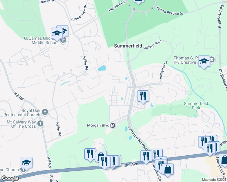 map of restaurants, bars, coffee shops, grocery stores, and more near 511 Tailgate Terrace in Hyattsville