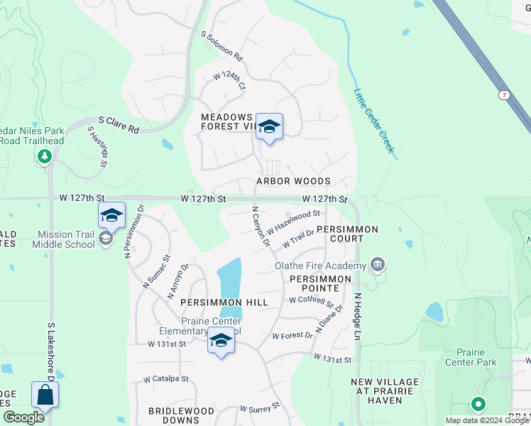 map of restaurants, bars, coffee shops, grocery stores, and more near 1519 Elizabeth in Olathe