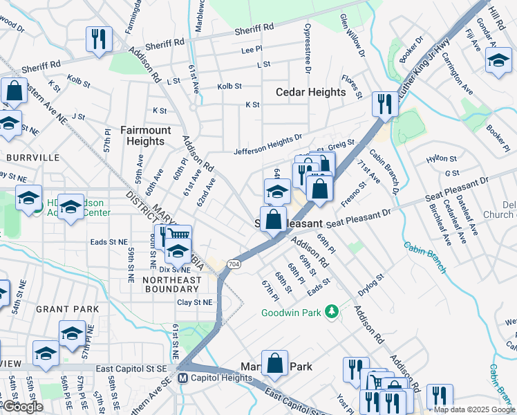 map of restaurants, bars, coffee shops, grocery stores, and more near 101 Independence Avenue Southeast in Washington