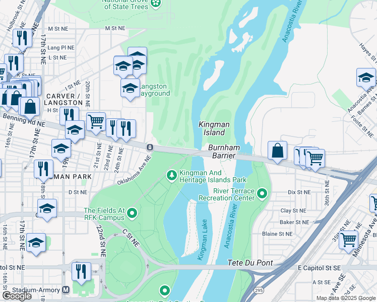 map of restaurants, bars, coffee shops, grocery stores, and more near 101 Independence Avenue Southeast in Washington