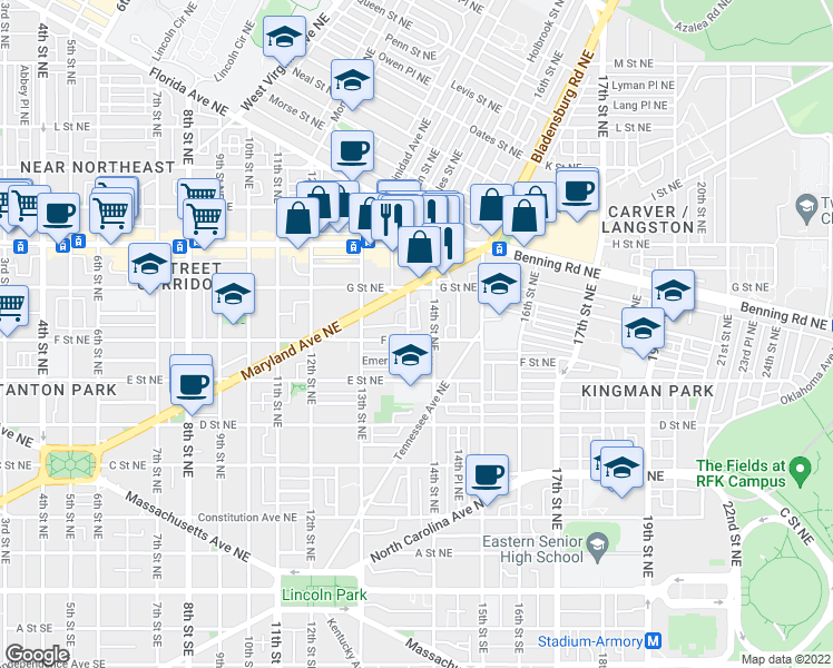 map of restaurants, bars, coffee shops, grocery stores, and more near 101 Independence Avenue Southeast in Washington