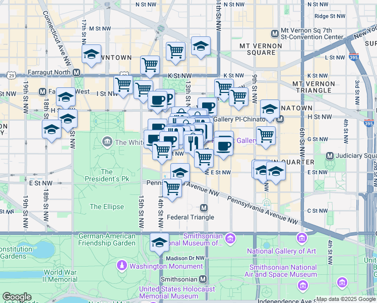 map of restaurants, bars, coffee shops, grocery stores, and more near 101 Independence Avenue Southeast in Washington