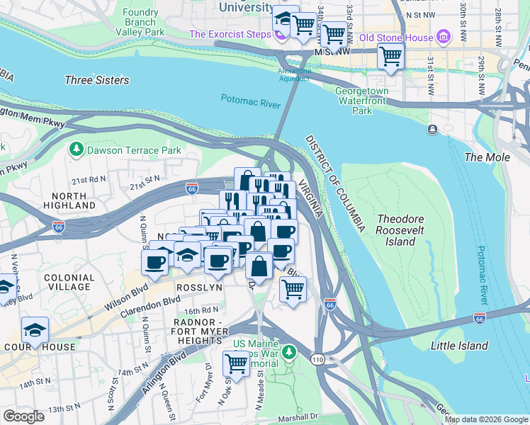 map of restaurants, bars, coffee shops, grocery stores, and more near 101 Independence Avenue Southeast in Washington
