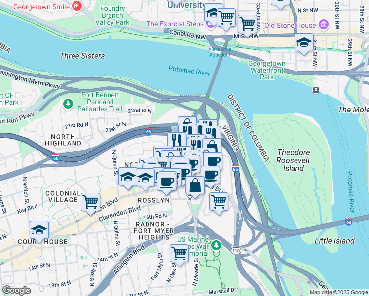 map of restaurants, bars, coffee shops, grocery stores, and more near 101 Independence Avenue Southeast in Washington