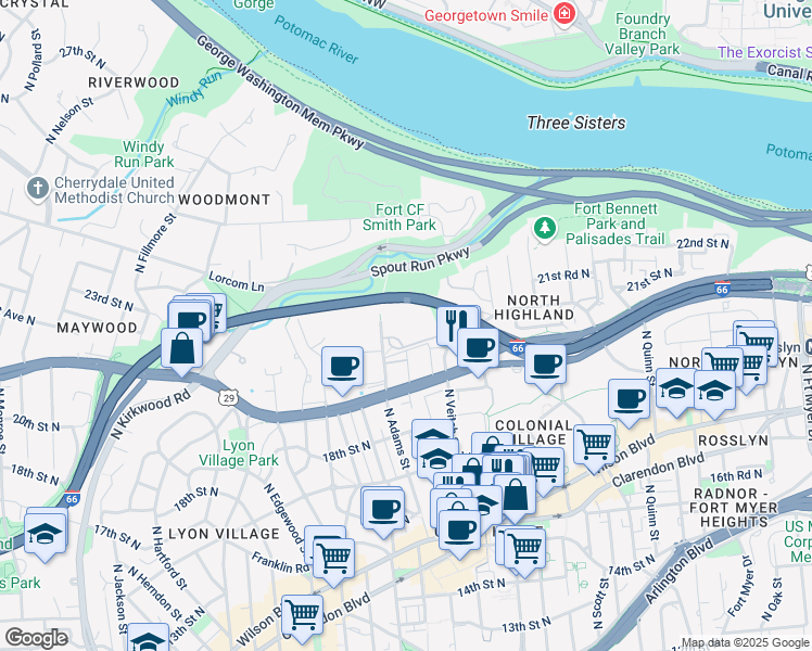 map of restaurants, bars, coffee shops, grocery stores, and more near 101 Independence Avenue Southeast in Washington