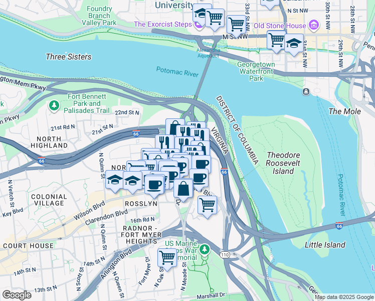 map of restaurants, bars, coffee shops, grocery stores, and more near 101 Independence Avenue Southeast in Washington