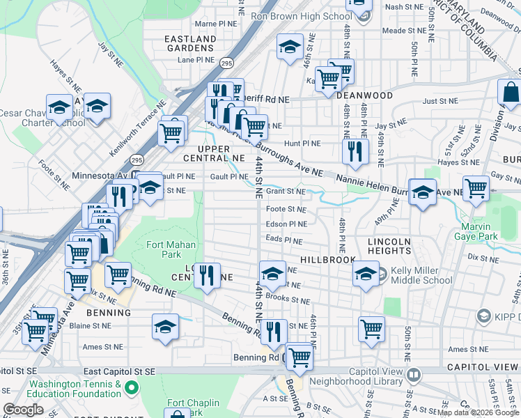 map of restaurants, bars, coffee shops, grocery stores, and more near 101 Independence Avenue Southeast in Washington