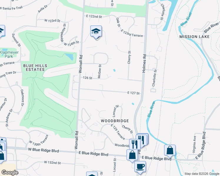 map of restaurants, bars, coffee shops, grocery stores, and more near 306 East 127th Street in Kansas City