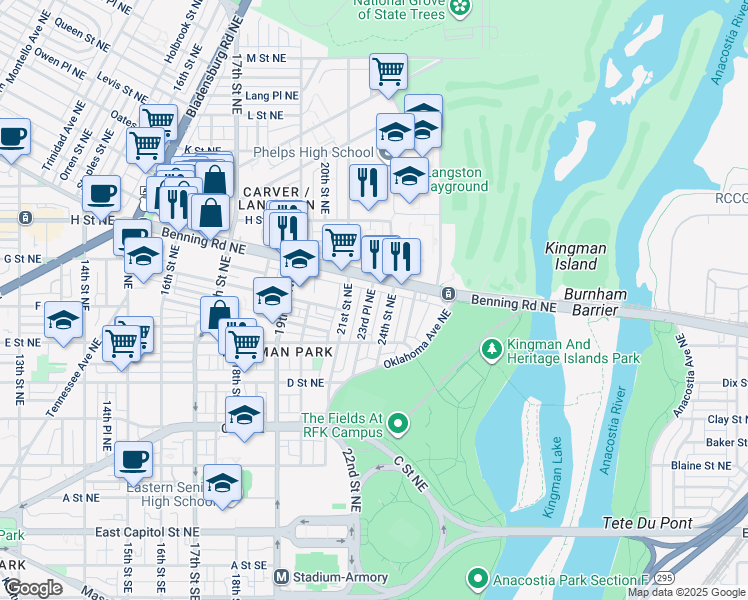 map of restaurants, bars, coffee shops, grocery stores, and more near 561 23rd Place Northeast in Washington