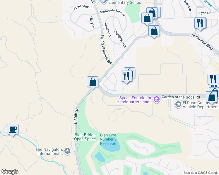map of restaurants, bars, coffee shops, grocery stores, and more near 4510 Spring Canyon Heights in Colorado Springs