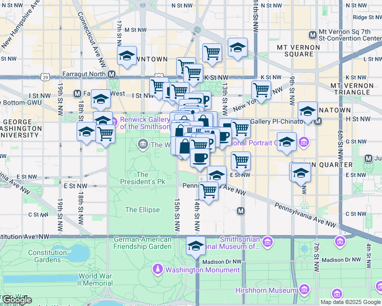 map of restaurants, bars, coffee shops, grocery stores, and more near 101 Independence Avenue Southeast in Washington