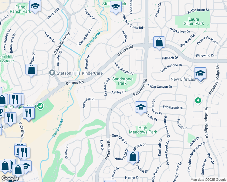 map of restaurants, bars, coffee shops, grocery stores, and more near 4530 Isabell Place in Colorado Springs