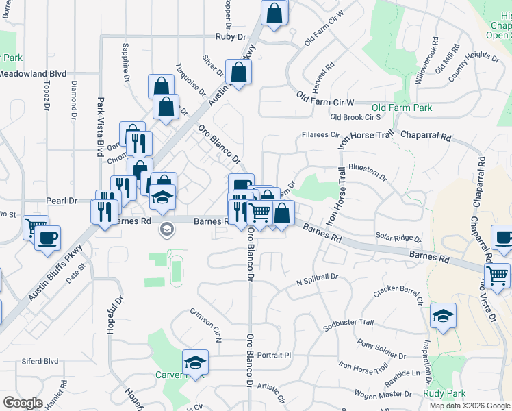 map of restaurants, bars, coffee shops, grocery stores, and more near 4841 Bluestem Drive in Colorado Springs
