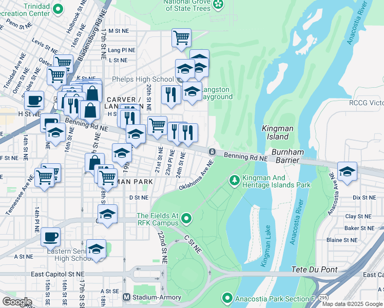 map of restaurants, bars, coffee shops, grocery stores, and more near 101 Independence Avenue Southeast in Washington