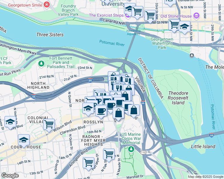 map of restaurants, bars, coffee shops, grocery stores, and more near 101 Independence Avenue Southeast in Washington