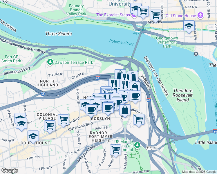 map of restaurants, bars, coffee shops, grocery stores, and more near 101 Independence Avenue Southeast in Washington