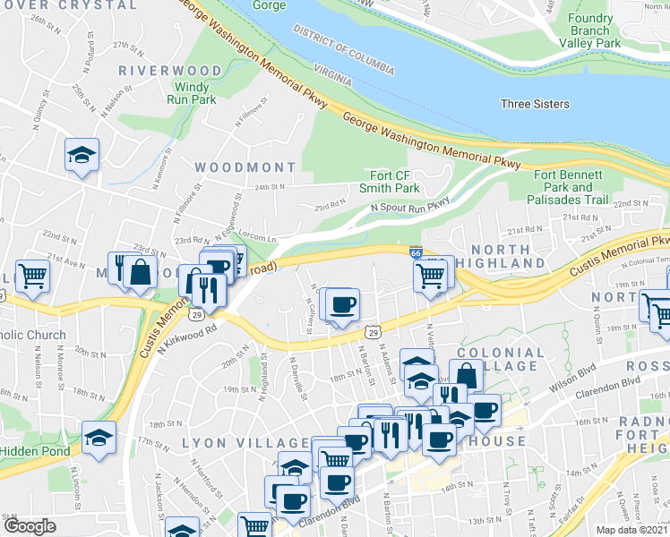 map of restaurants, bars, coffee shops, grocery stores, and more near 101 Independence Avenue Southeast in Washington