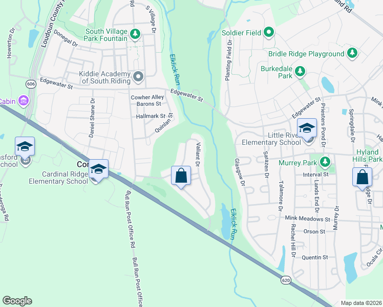 map of restaurants, bars, coffee shops, grocery stores, and more near in South Riding