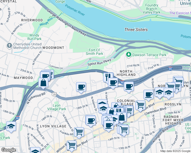 map of restaurants, bars, coffee shops, grocery stores, and more near 101 Independence Avenue Southeast in Washington